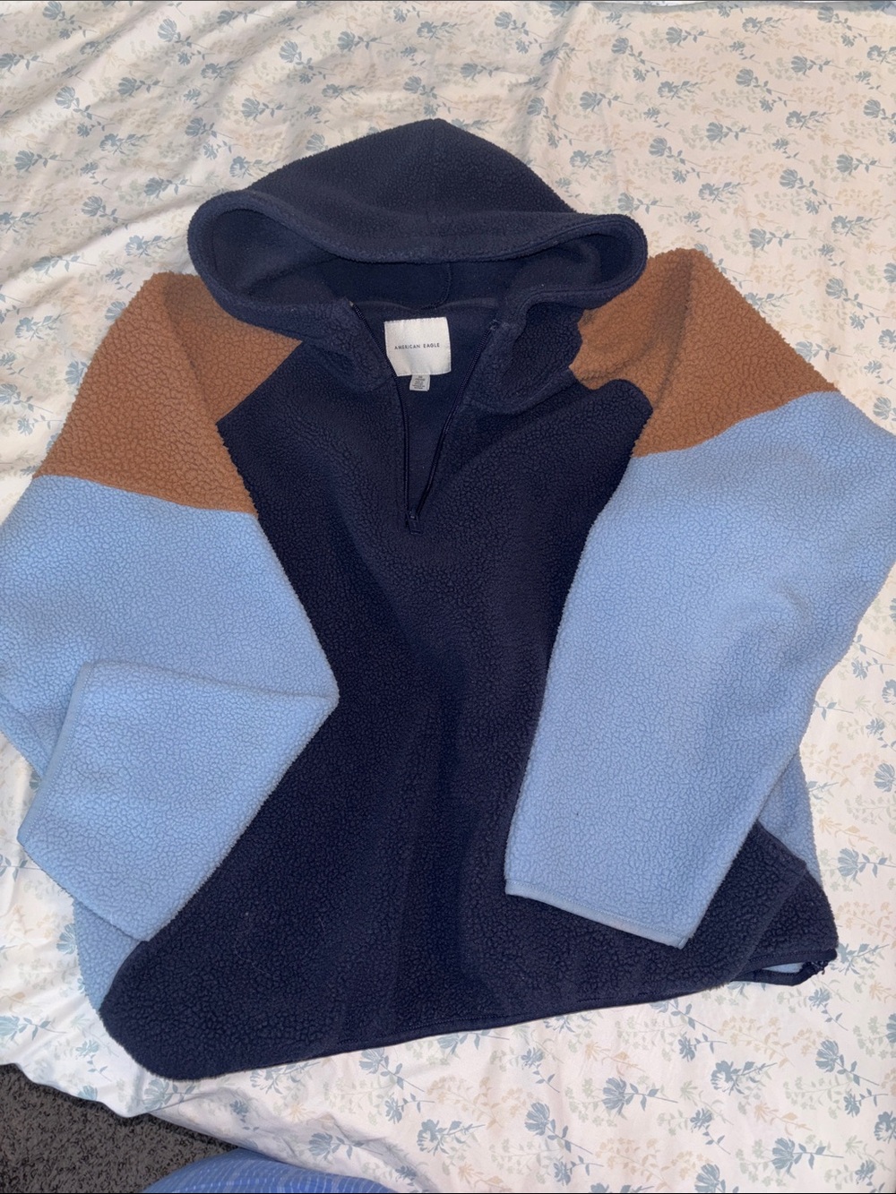 American Eagle Navy Sherpa Half-Zip Hoodie